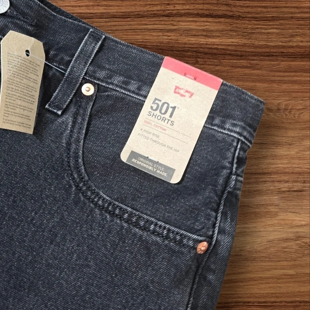 Levi's 501 Black Jean Shorts Raw Hem Vintage Look Button Fly NWT